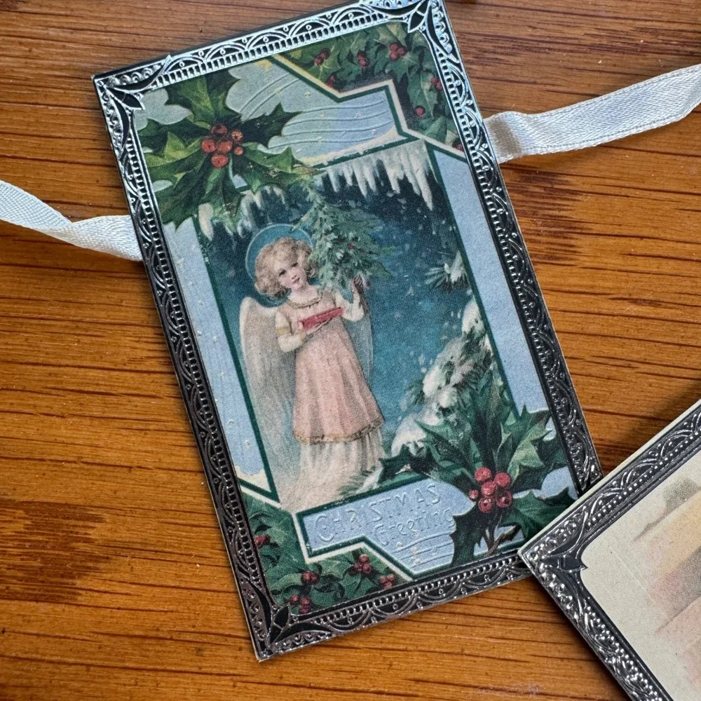 Antique Reproduction Christmas Angel Postcard Garland Rustic Holiday Decor‎